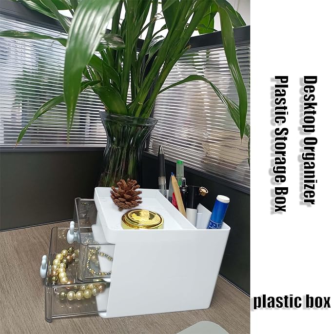Elegant Transparent Acrylic Desk Organizer - Perfect for Office Desk Accessories, Cosmetic Organizer (White, L)