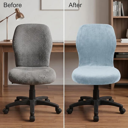 Deisy Dee Velvet Stretch Armless Office Chair Covers - Colorful Stretch Slipcover for Desk Chairs (Baby Blue)