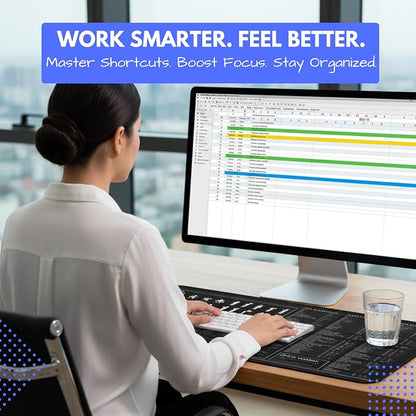 Productivity Desk Mat for Windows – Keyboard Shortcuts, Wellness Guide & 3-Year Calendar | XL Office Mouse Pad for Excel, Word & System Commands | Ergonomic Workspace Mat