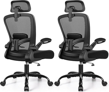 FelixKing Office Chair, Desk Chair with Adjustable Lumbar Support, Ergonomic Computer Chair with High Back and Armrest, Adjustable Height Gaming Chair Home Office Swivel Chair, Pack of 2, Black