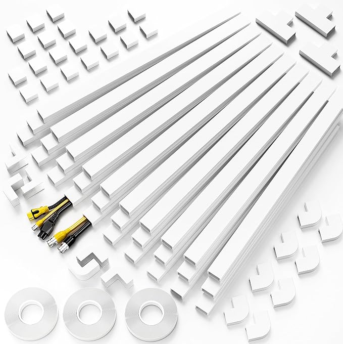 Delamu TV Cord Hider Wall, 472in Cable Hider, Cord Covers for 2-3 Wires on Wall, Paintable Wire Hiders Wire Covers for TV Cords on Wall, TV Cord Hider for Wall Mounted TV, 0.95in W x 0.55in H, White