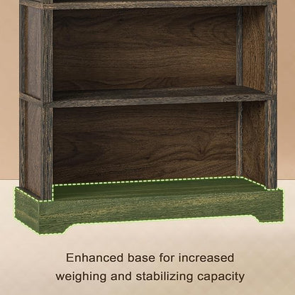 TVU 5-Tier Solid Wood Book Shelf, Floor Standing Bookcase, 65" H × 31.5" W × 11.8" D Bookshelf, Farmhouse Style Book Case with Arched Base, Suitable for Living Room, Study, Office, Walnut
