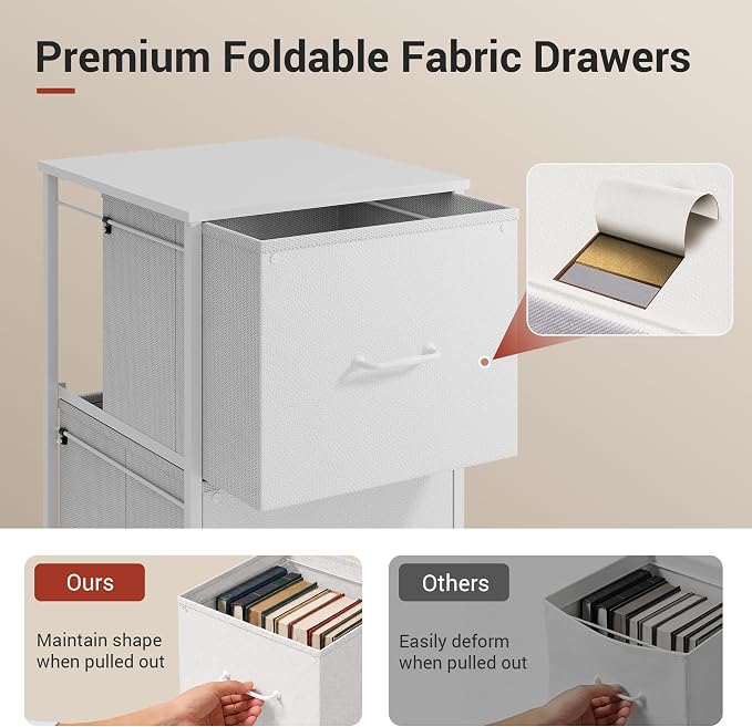DEVAISE 2 Drawer Mobile File Cabinet, Rolling Printer Stand with Open Storage Shelf, Fabric Vertical Filing Cabinet fits A4 or Letter Size for Home Office, White