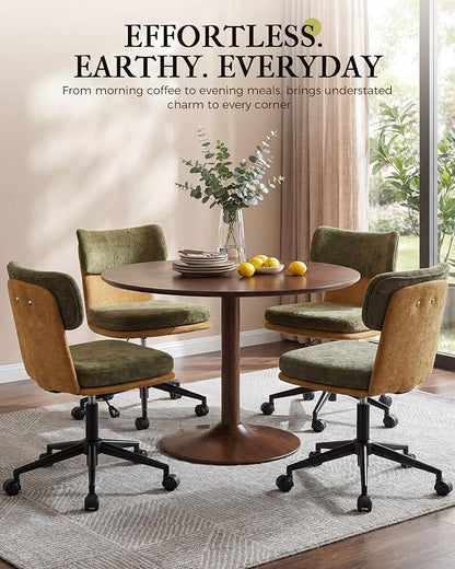 COMHOMA Home Office Desk Chairs with Ergonomic Curved Backrest, Mid Century Modern Vanity Chair with Wheel for Bedroom, Chenille Upholstered, Green