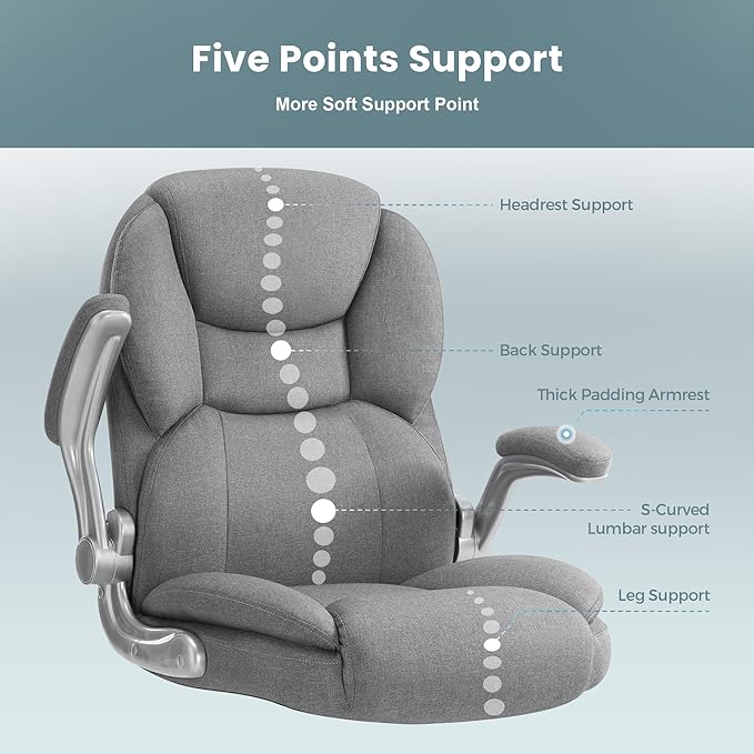 IWMH Executive Office Chair, Ergonomic Big and Tall Computer Desk Chair, High Back with Padded Flip-up Armrest, Lumbar Support Swivel Rolling Chair Grey