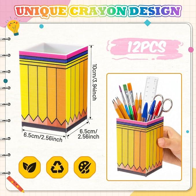 Ctosree 12 Pack Pencil Shaped Pen Holders for Classroom Back to School Supplies Cute Desktop Pencil Cup Creative Stationery Storage Organizer for Office Gifts Student Teachers Desk Storage Organizer