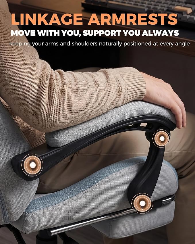 GTPLAYER Gaming Chair with Foot Rest & Pocket Spring Cushion, Ergonomic High Back Computer Desk Chair with Headrest & Lumbar Support for Back Pain Relief, Breathable Fabric, Mist-Blue