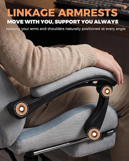 GTPLAYER Gaming Chair with Foot Rest & Pocket Spring Cushion, Ergonomic High Back Computer Desk Chair with Headrest & Lumbar Support for Back Pain Relief, Breathable Fabric, Mist-Blue
