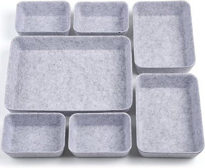 Desk Drawer Organizer | 7 Pack Felt Drawer Organizer Shallow Drawer Organizers Felt Storage Bins (Light Gray)
