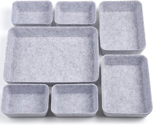 Desk Drawer Organizer | 7 Pack Felt Drawer Organizer Shallow Drawer Organizers Felt Storage Bins (Light Gray)