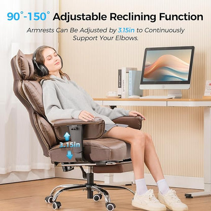 GTPLAYER Big and Tall Gaming Chair 400lbs Heavy Duty Office Chair with Foot Rest & Ergonomic Pocket Spring Lumbar Support, High Back 3D Saddle Shaped Cushion for Back Pain Relief, Brown
