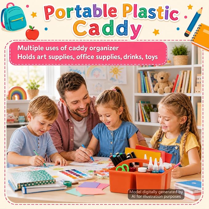 6 Pack 3 Compartment Small Caddy Plastic Classroom Organizer with Handle Portable Teacher Supply Storage Caddy Craft Art Caddies for Pencil, Crayon, Marker, Home, Office, School Supplies(Boho Earthy)