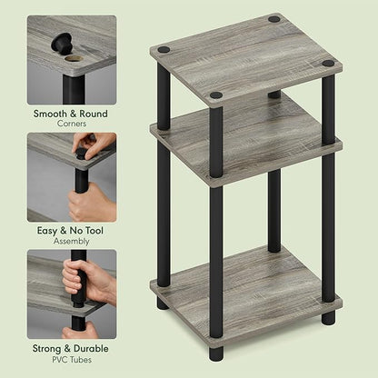 Furinno JUST Side Table Set of 2, 3-Tier Modern End Tables, Open Shelves Night Stand, Nightstand Set, Toolless Assembly, for Living Room, Bedroom, French Oak