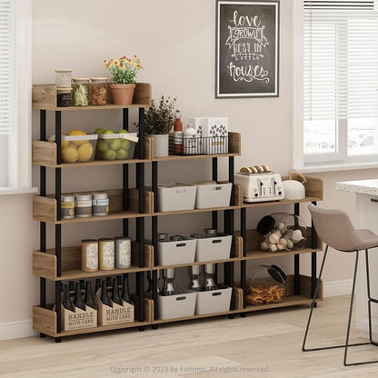 Furinno TURN-N-TUBE 5-Tier Display Shelf, Storage Shelves, Book Shelf, Open Shelves with Rounded Corner Top Edges, for Organization and Storage, Living Room, Home Office, Flagstaff Oak