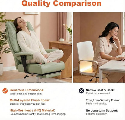 EXCEBET Big and Tall Office Chair 400lbs Wide Seat, Leather High Back Executive Office Chair with Foot Rest, Ergonomic Chairs Lumbar Support for Lower Back Pain Relief (Light Green)