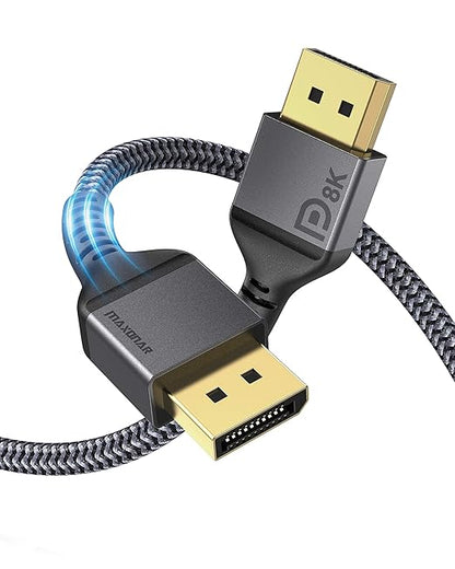 Maxonar DisplayPort Cable 1.4, 8K 6.6Ft/2M (8K@60Hz 7680x4320, 4K@144Hz, 2K@240Hz) HBR3 High Speed DP to DP Cord for PC, Laptop, TV Gaming Monitor - Grey