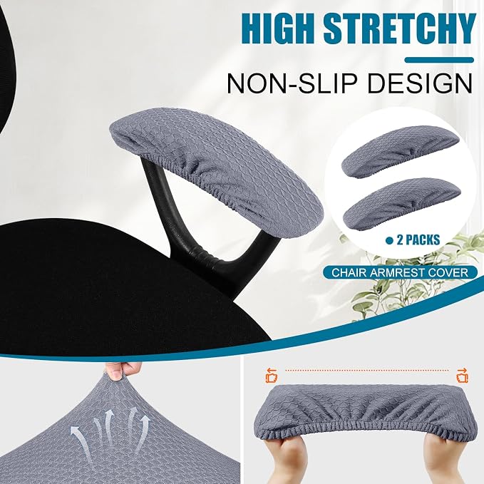 Smiry Stretch Jacquard Office Computer Chair Armrest Covers, 2PCs Removable Washable Anti-dust Desk Chair Arm Pad Covers, Grey