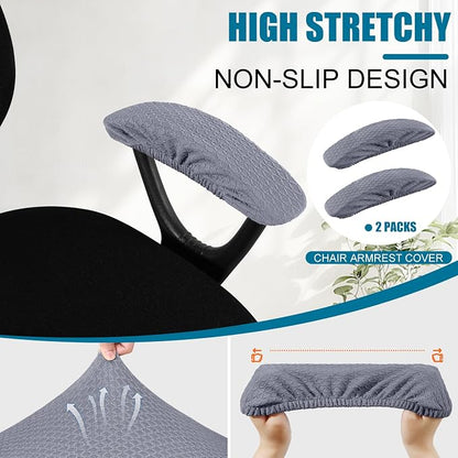 Smiry Stretch Jacquard Office Computer Chair Armrest Covers, 2PCs Removable Washable Anti-dust Desk Chair Arm Pad Covers, Grey