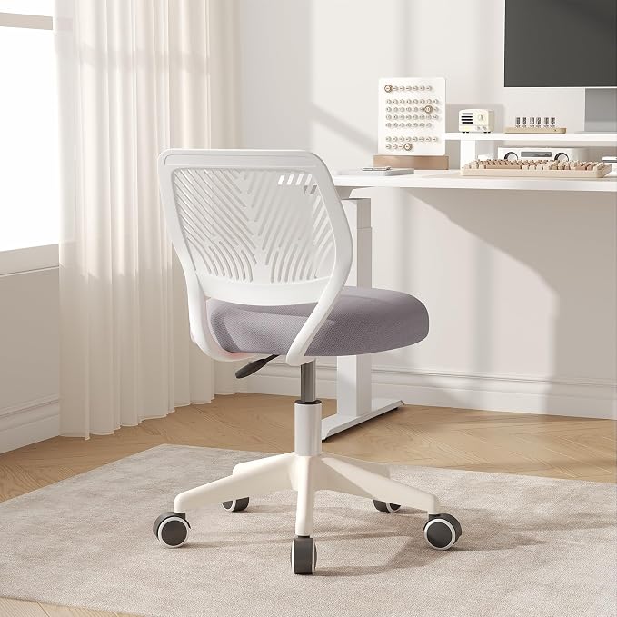 Armless Desk Chair Swivel Office Rolling Chair with Soft Padded Cushion, Height Adjustable Small Task Chair, Ergonomic Study Computer Chair for Kids Girls Boys Teens (Gray, 4PCS)