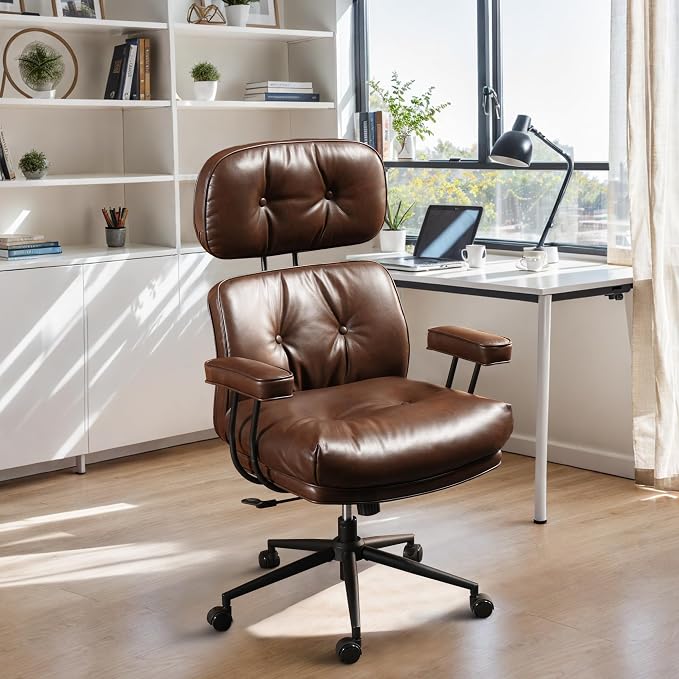CAODOC Big and Tall Office Chair, 300LBS PU Leather Executive Office Chair Whit Lumbar Support, Managerial Home Desk Chair, Heavy Duty High Back Computer Chair(PU Leather Coffee)
