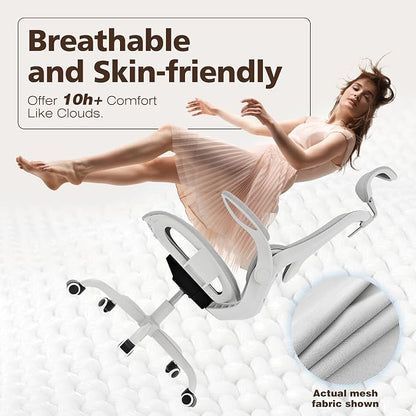 GABRYLLY Ergonomic Mesh Office Chair- White Desk Chair, Flip-Up Armrest, Adjustable Headrest, Tilting with Soft Seat and PU Wheel, Elite Home Desk Chair for Work, Study, Gaming (GY1108)