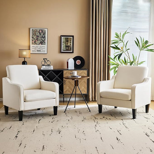 VINGLI Modern Accent Chairs Set of 2, Beige Living Room Chairs Comfy Armchair for Bedroom, Upholstered Sofa Chair Reading Chair for Small Spaces, Apartment, Waiting Room