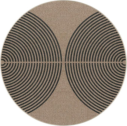 Lahome Enfys Modern Rainbow Round Rug, 3ft Small Washable Circle Carpet Natural Indoor Outdoor Patio Front Porch Rug, Farmhouse Non Slip Non Shedding Contemporary Round Mat for Entryway