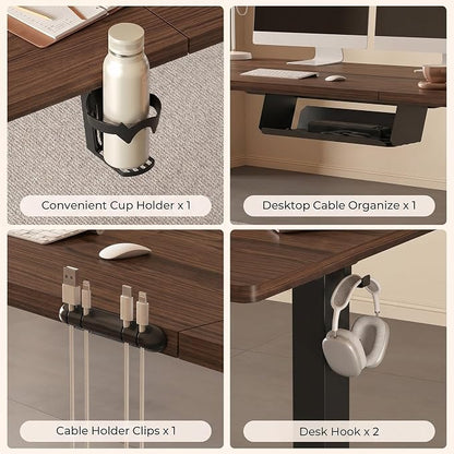 Electric Height Adjustable Standing Desk 79 x 31 Inch Home Office Computer Desk 2 Box Packaging with Memory Preset Cup Holder and Cable Management, Walnut