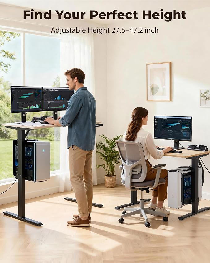 TOPSKY Dual Motor Electric Standing Desk Frame, Height Adjustable Sit Stand Base for Home Office, Fits Table Tops up to 70.8 x 31.5 Inch, 225 lb Capacity (Black, with CPU Stand) | • Dual motors support 225 lbs quietly •Height 27.6"-47.3", width 43"-59"...
