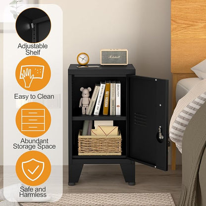 24.5"H Metal Locker Storage Cabinet with Lock - Small Lockable Employees Locking Cabinet Steel Locker Adjustable Shelf & Feet, Single Door Lockable Cabinet for Home, School, Office, Gym (Black)