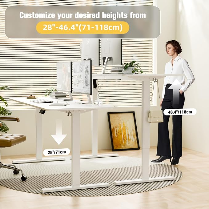 ERGOMAKER Electric Standing Desk, 67" x 23.6" Height Adjustable Sit Stand Desk with Splice Board for Home Office, Computer Table Memory Preset (White Frame, White Desktop)