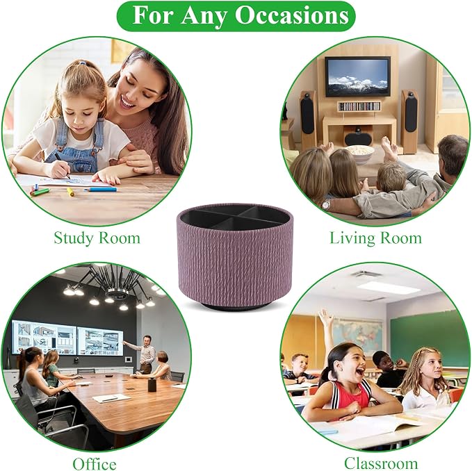 Round Leather Art Supply Organizer,Remote Control Holder,360 Degree Spinning,Multi-Functional Pencil Holder,4 Compartments Desktop Stationary Organizer(1-Wood Soil)