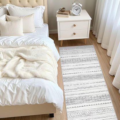 Nakagishi Runner Rug Kitchen Washable Rugs: 3x8 Non-Slip Boho Soft Modern Stain Resistant Indoor Floor Neutral Farmhouse Throw Carpet for Hallway Bathroom Laundry Room Entryway Bedroom- Grey