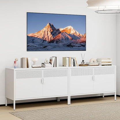 Metal Storage Cabinet with 2 Doors & Adjustable Shelves, 25" H White Accent Cabinet, Metal Locker Storage Cabinets, Tv Stand Cabinet for Home, Office, Living Room, Entryway