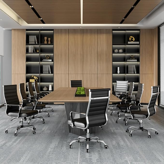 Okeysen Office Desk Chair, Ergonomic Leather Modern Conference Room Chairs, Executive Ribbed Adjustable Swivel Rolling Chair for Home Office.