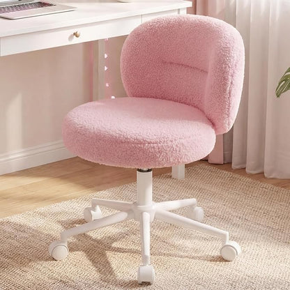 Homkdom Plush Vanity Chair with Wheels, Soft Comfy Makeup Chair with Rounded Back, Height Adjustable, 360° Swivel for Bedroom & Beauty Spaces