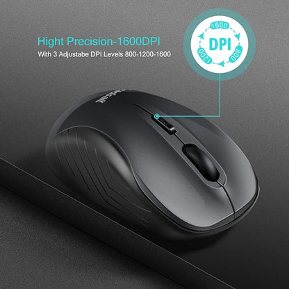 LeadsaiL Wireless Mouse, 2.4Ghz USB Cordless Mouse for Laptop, Compact Silent Mice, 4 Buttons, 3 Adjustable DPI, Ergonomic Optical Mouse for MacOS and Windows Coumpter, Notebook