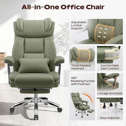 Big and Tall Office Chair, Desk Computer Chair with Footrest for Heavy People, Oversized Executive Gaming Chair, Extra Wide 500LBS Ergonomic Comfy Office Chair with Adjustable Lumbar Support