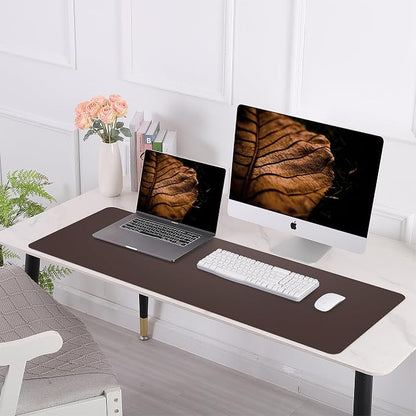 AFIING Leather Desk Pad Protector, Large Desk Mat with Natural Cork & PU Leather, Mouse Pad, Non-Slip, Waterproof Desk Writing Pad for Office and Home (Coffee)