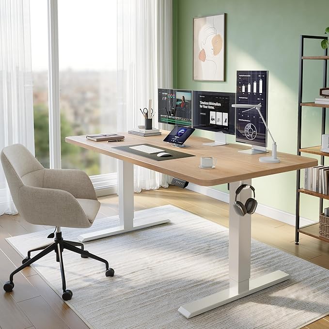 CubiCubi 48 x 24 Standing Desk, Height Adjustable Electric Computer Desk, Sit Stand up Home Office Workstations, Maple