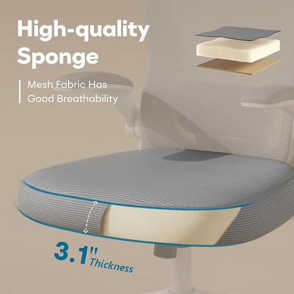 SeekFancy Ergonomic Office Chair M903, Computer Desk Chair | High Back Mesh Office Chair with Adjustable Lumbar Support, Headrest, Flip-Up Armrests, Wheels, 330LBS Capacity, White Grey