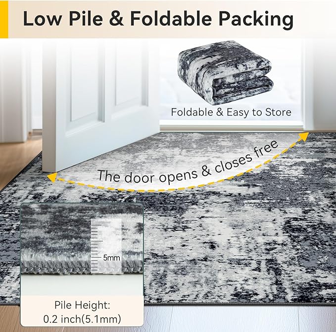 RELEANY Washable Area Rugs 2'x3' Non-Slip Modern Abstract Soft for Living Room Entryway Bedroom Kitchen, Print Pattern, Black Navy Blue Gray
