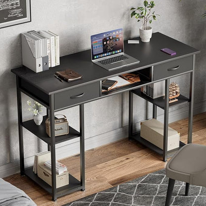 OLIXIS Computer Desk with 3 Drawers Study Writing Table with Storage Bag Headphone Hook Adjustable Feet for Home Office Small Spaces