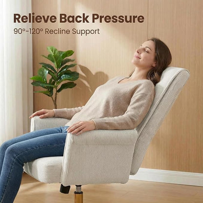 YITAI Stripes Velvet 360°Swivel Desk Chair, Modern Height Adjustable Home Office Armchair with Gold Base and Wheels for Vanity, Comfy Computer Chair for Study Living Room Bedroom（Beige）