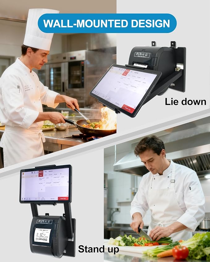 ZYWELL TS31 iPad POS Stand with Ticket Printer Shelf for POS, with 180°& 360° Tilting All Metal no Installation Supports Wall mounting Suitable for 9.7"-13" Tablets