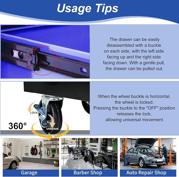 RYH 5 Drawers Rolling Tool Chest & Tool Box on Wheels | Heavy Duty Metal Cart with Ball Bearing Drawers | Fits US General Tool Box for Garage Storage (Blue, 5 Drawers（29.9" H × 24.2" W × 12.9" D)