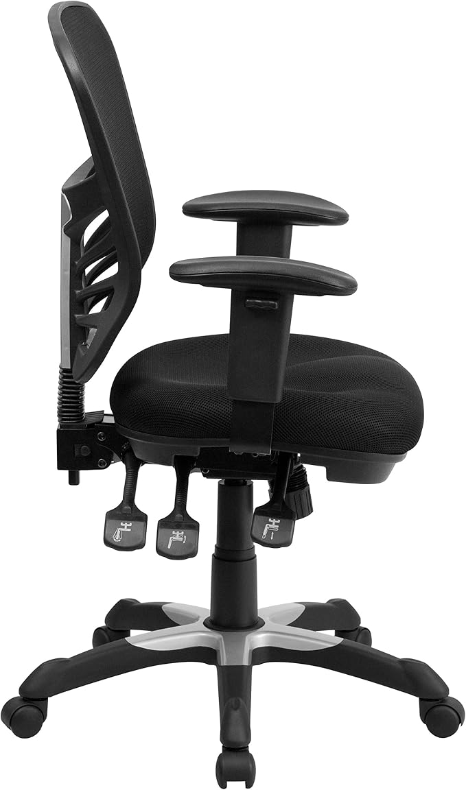 Flash Furniture Nicholas Mid-Back Black Mesh Multifunction Executive Swivel Ergonomic Office Chair with Adjustable Arms, Set of 4
