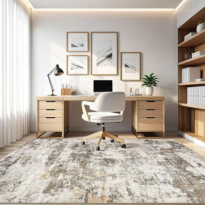 6x9 Area Rug Living Room: Washable Large Abstract Neutral Modern Soft Rugs Stain Resistant Indoor Floor Non-Slip Accent Carpet for Bedroom Nursery Playroom Dining Room Office Dorm Home- Brown Yellow