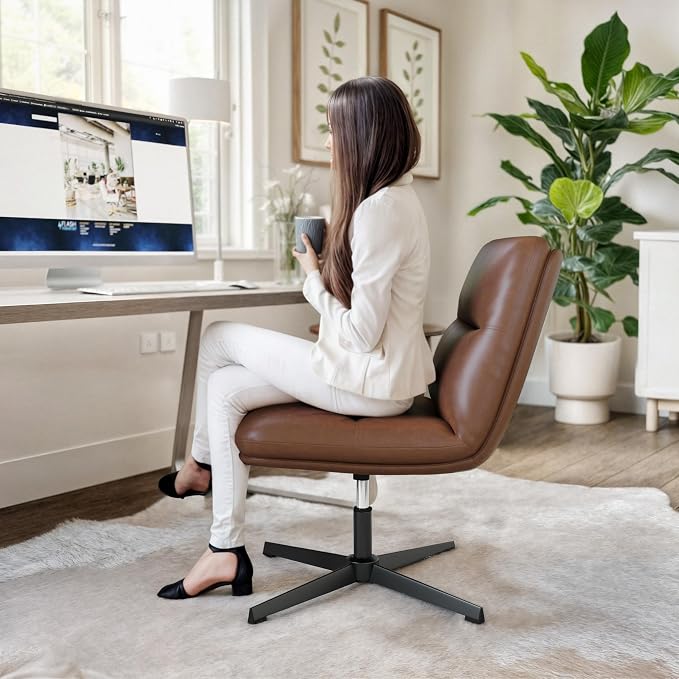Flash Furniture Chloe Commercial Mid-Back Swivel Office Chair, Padded LeatherSoft, Adjustable Height, Ergonomic Mid-Rise Back, Armless, Stationary, Cognac/Black