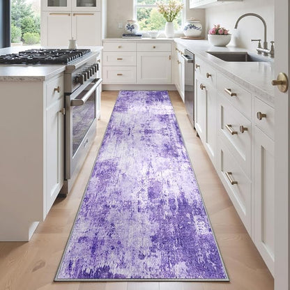 RELEANY Washable Area Rugs 2'x6' Non-Slip Modern Abstract Soft for Living Room Entryway Bedroom Kitchen, Print Pattern, Purple Gray Pink White